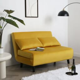 Home Garden Direct Aurora - Small Double Sofa Bed in Velvet - 2 Seater - Yellow