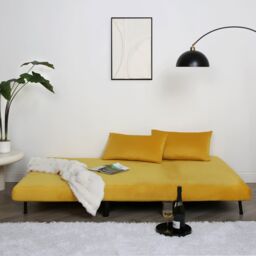 Home Garden Direct Aurora - Small Double Sofa Bed in Velvet - 2 Seater - Yellow - thumbnail 2