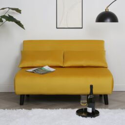 Home Garden Direct Aurora - Small Double Sofa Bed in Velvet - 2 Seater - Yellow - thumbnail 3
