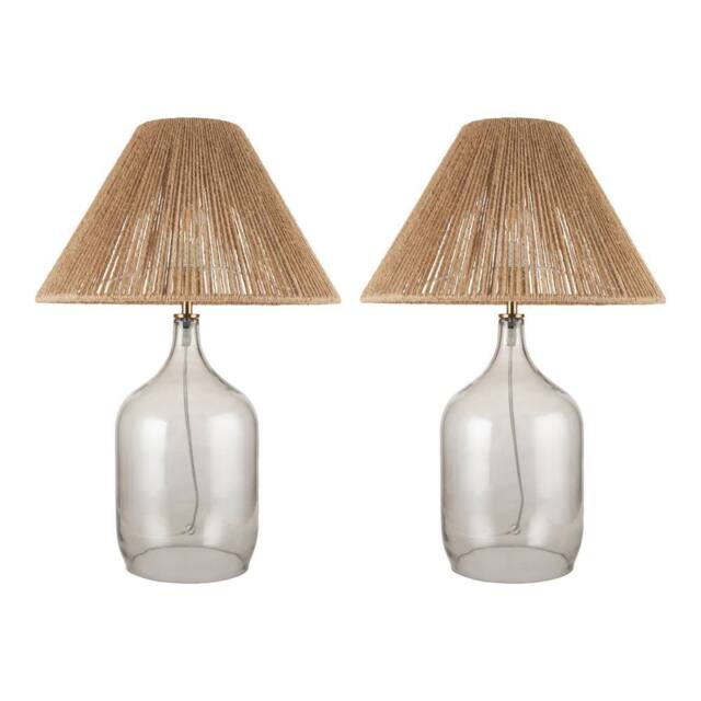 First Choice Lighting Set of 2 Kew - Smokey Tinted Glass Lamps with Natural String Shade in Grey - image 1