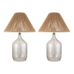 First Choice Lighting Set of 2 Kew - Smokey Tinted Glass Lamps with Natural String Shade in Grey - thumbnail 1