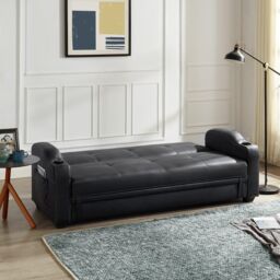 Home Detail Nebraska Faux Leather Sofa Bed With Constrast Stitching & Cupholders in Black - thumbnail 2