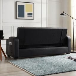 Home Detail Nebraska Faux Leather Sofa Bed With Constrast Stitching & Cupholders in Black - thumbnail 3