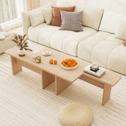 Costway 2PCS Modular Coffee Table Shaped Center Tables Wooden Side Table in Light Oak - thumbnail 6