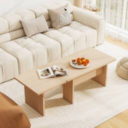 Costway 2PCS Modular Coffee Table Shaped Center Tables Wooden Side Table in Light Oak - thumbnail 4