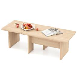 Costway 2PCS Modular Coffee Table Shaped Center Tables Wooden Side Table in Light Oak - thumbnail 3