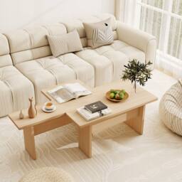 Costway 2PCS Modular Coffee Table Shaped Center Tables Wooden Side Table in Light Oak - thumbnail 7