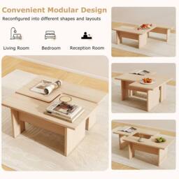 Costway 2PCS Modular Coffee Table Shaped Center Tables Wooden Side Table in Light Oak - thumbnail 9