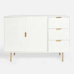 OHS Ribbed Sideboard Table Modern Drawer Shelf Cabinet Storage in Cream - thumbnail 3