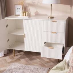 OHS Ribbed Sideboard Table Modern Drawer Shelf Cabinet Storage in Cream - thumbnail 2