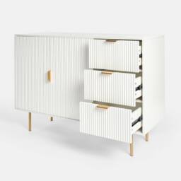 OHS Ribbed Sideboard Table Modern Drawer Shelf Cabinet Storage in Cream - thumbnail 4