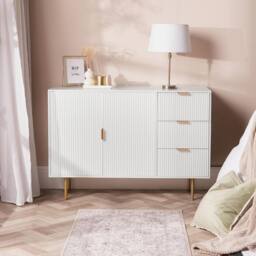 OHS Ribbed Sideboard Table Modern Drawer Shelf Cabinet Storage in Cream