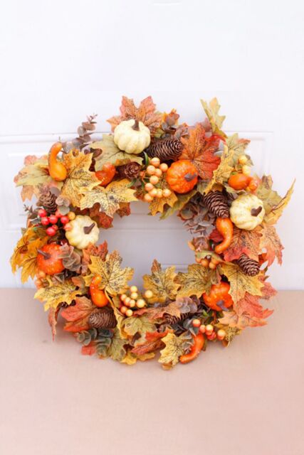 Living and Home Artificial Wreath for Halloween Thanksgiving Decoration in Orange - image 1