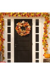 Living and Home Artificial Wreath for Halloween Thanksgiving Decoration in Orange - thumbnail 3