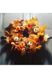 Living and Home Artificial Wreath for Halloween Thanksgiving Decoration in Orange - thumbnail 4