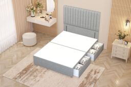 "Somnior Eleanor Divan Bed 2 Drawers & 54"" Floor Standing Headboard Linen in Light Grey - Size: King" - thumbnail 3