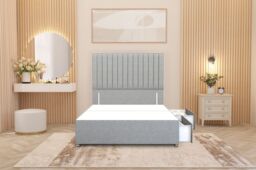 "Somnior Eleanor Divan Bed 2 Drawers & 54"" Floor Standing Headboard Linen in Light Grey - Size: King" - thumbnail 4