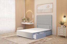 "Somnior Eleanor Divan Bed 2 Drawers & 54"" Floor Standing Headboard Linen in Light Grey - Size: King" - thumbnail 1