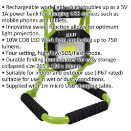 Loops Rechargeable Portable Floodlight - 10W COB LED - IP67 Rated - Adjustable Swivel - thumbnail 2