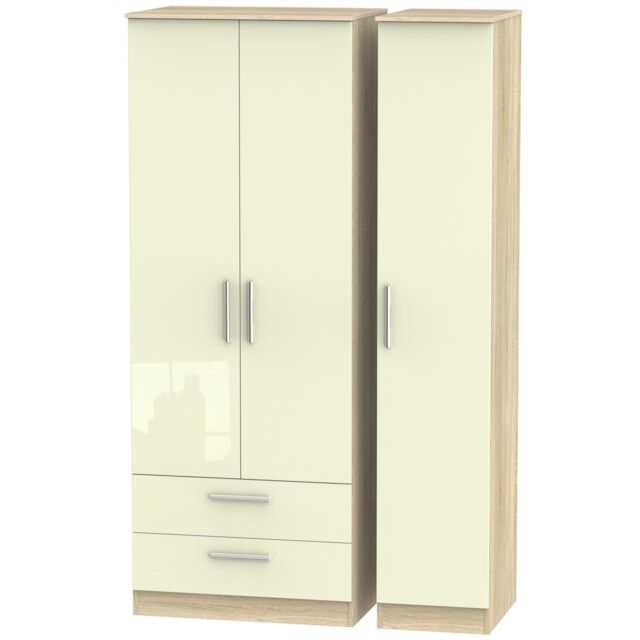 Ready Assembled 2 U Trent Triple Wardrobe with 2 Drawers (Ready Assembled) in Cream