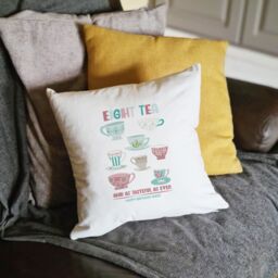 Afewhometruths Personalised 80th Birthday Gift Cushion for Tea Lover in White - Size: 40 cm x 40 cm - thumbnail 4