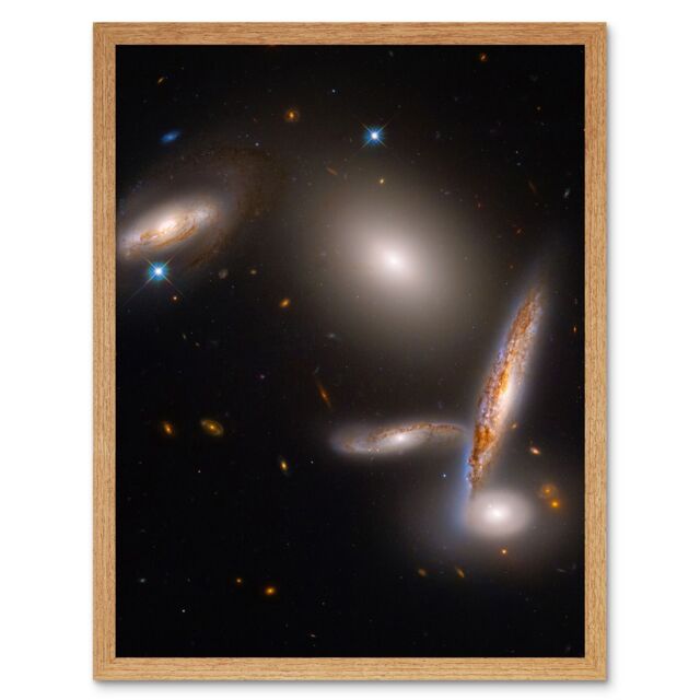 Artery8 Wall Art Print Hubble Space Astronomy Hickson Compact Group 40 A Cosmic Gravitational Dance Between Five Galaxies Isolated Spiral Elliptical - image 1