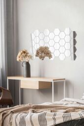 Living and Home 36Pcs DIY Mirror Wall Stickers Self-adhesive Hexagonal Acrylic Mirror Tiles in Silver