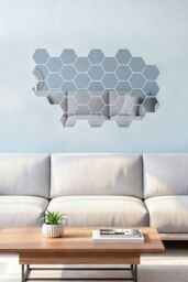 Living and Home 36Pcs DIY Mirror Wall Stickers Self-adhesive Hexagonal Acrylic Mirror Tiles in Silver - thumbnail 2
