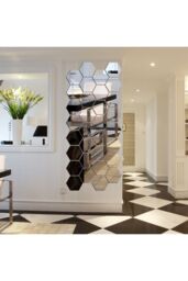Living and Home 36Pcs DIY Mirror Wall Stickers Self-adhesive Hexagonal Acrylic Mirror Tiles in Silver - thumbnail 3