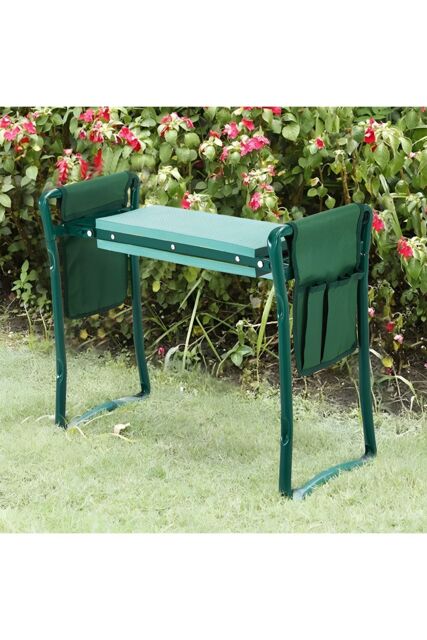 Living and Home Folding Garden Kneeling Stool with 2 Detachable Tool Bags in Green - image 1