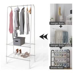 Kelvenix White Heavy Duty Metal Clothes Rail Hanging Rack - thumbnail 3