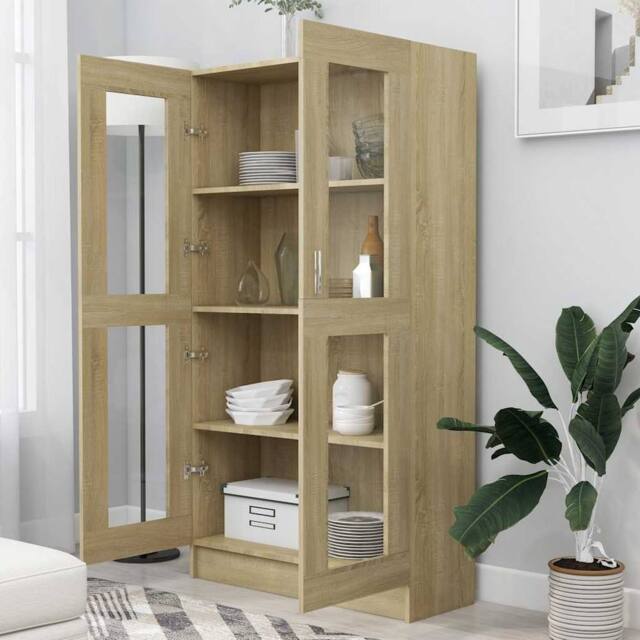 Berkfield Home Vitrine Cabinet Sonoma Oak 82.5x30.5x150 cm Engineered Wood in Light Oak - image 1