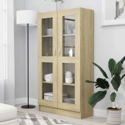 Berkfield Home Vitrine Cabinet Sonoma Oak 82.5x30.5x150 cm Engineered Wood in Light Oak - thumbnail 2