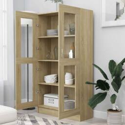 Berkfield Home Vitrine Cabinet Sonoma Oak 82.5x30.5x150 cm Engineered Wood in Light Oak