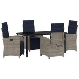 Berkfield Home Modern 5 Piece Garden Dining Set Grey Poly Rattan - thumbnail 3