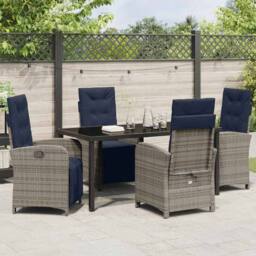 Berkfield Home Modern 5 Piece Garden Dining Set Grey Poly Rattan - thumbnail 4