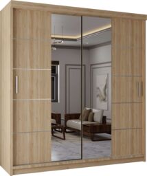 MN Furniture Wardrobe Modern Sliding Mirror Door - LED Light 150cm x 217cm in Light Oak - Size: 150 cm x 217 cm - thumbnail 2
