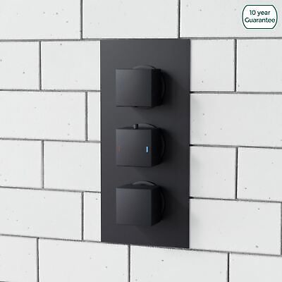 Nes Home Square 3 Dial 2 Outlet Concealed Thermostatic Shower Matt Black - image 1