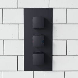 Nes Home Square 3 Dial 2 Outlet Concealed Thermostatic Shower Matt Black - thumbnail 2