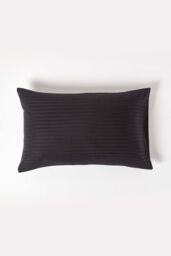 Homescapes Egyptian Cotton Satin Stripe Housewife Pillowcase 330 TC in Black - thumbnail 1