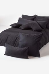 Homescapes Egyptian Cotton Satin Stripe Housewife Pillowcase 330 TC in Black - thumbnail 5