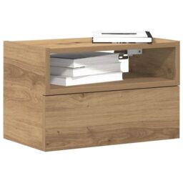 Berkfield Home Wall-mounted Bedside Cabinet Artisan Oak 45x26x28.5 cm in Brown - thumbnail 1