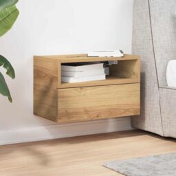 Berkfield Home Wall-mounted Bedside Cabinet Artisan Oak 45x26x28.5 cm in Brown - thumbnail 3