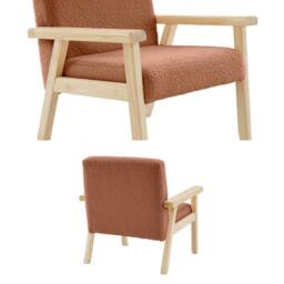 sweeek Children's scandi-style armchair in boucle fabric, rubberwood in Terracotta - thumbnail 7