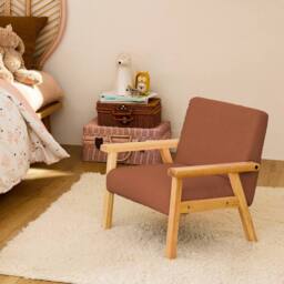 sweeek Children's scandi-style armchair in boucle fabric, rubberwood in Terracotta - thumbnail 3