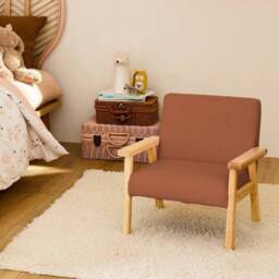 sweeek Children's scandi-style armchair in boucle fabric, rubberwood in Terracotta - thumbnail 4