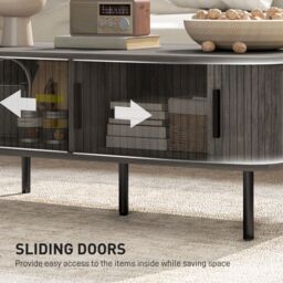 HOMCOM Coffee Table with Storage & Sliding Doors for Living Room in Grey - thumbnail 6