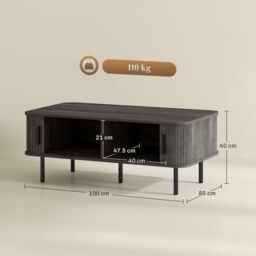 HOMCOM Coffee Table with Storage & Sliding Doors for Living Room in Grey - thumbnail 3