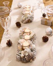 Dibor Set of 2 Wild Wonderland Trio Xmas Table Decoration Centrepiece Christmas Décor Candle Holders 37cm in White - Size: 2 Pack