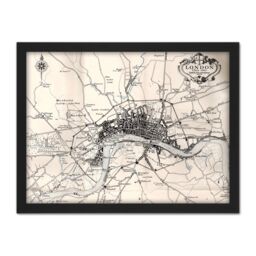 "Artery8 Wall Art Print Map Crown 1930 London City England 1660 Plan Chart Large Framed Wall Décor Art in Black - Size: W18"" x H24""" - thumbnail 1
